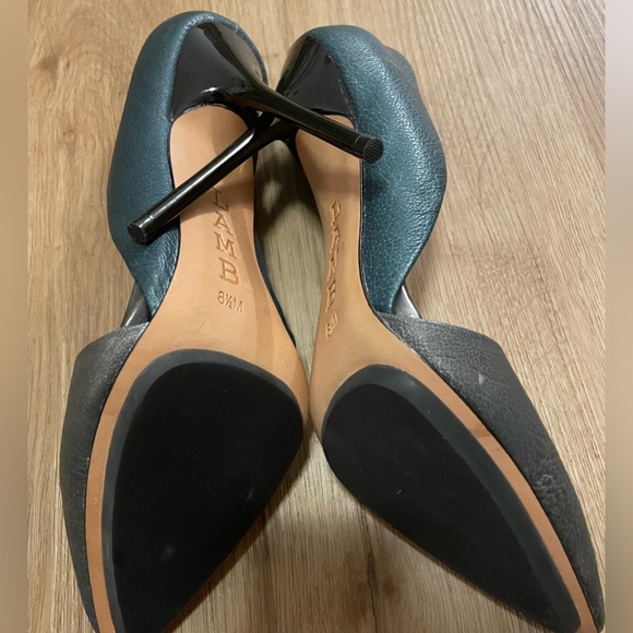 L.A.M.B Gray & Green Colorblock Stiletto Leather Heels Size 8.5 - Picture 7 of 9